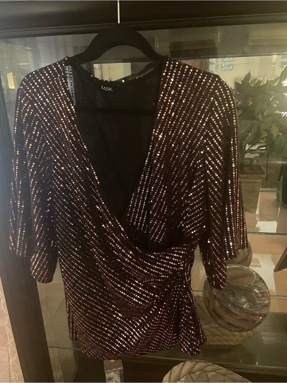 MSK Black Top with Rose Gold Sequin Stripes